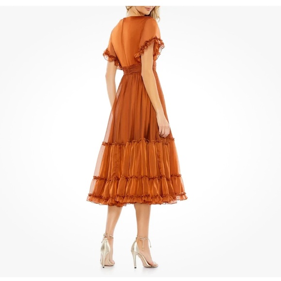 NWOT Mac Duggal #68018 Rust Ruffle Aline Midi Cocktail Dress - Picture 2 of 5